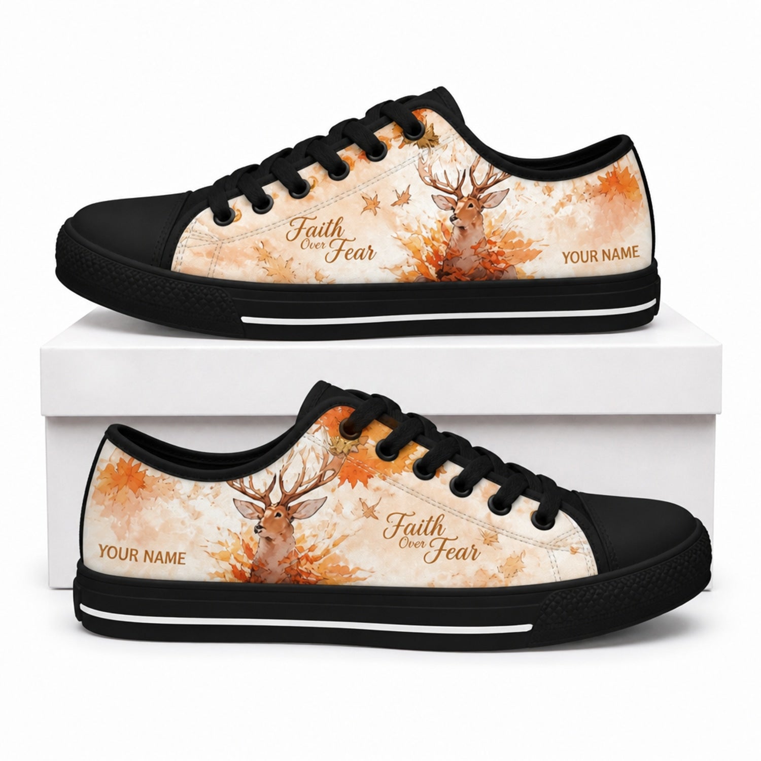 Faith Over Fear Deer Artistic Personalized Low Top Shoes box black  