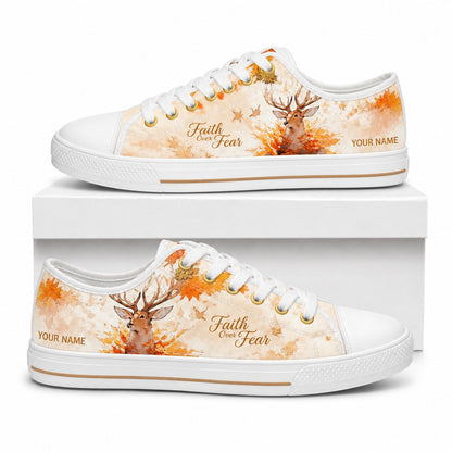 Faith Over Fear Deer Artistic Personalized Low Top Shoes box white  