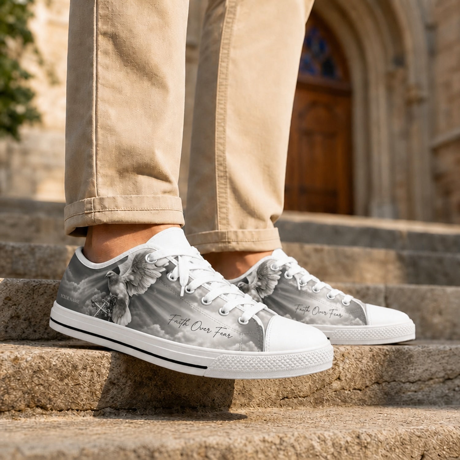Faith Over Fear Design Printed Low Top Shoes Life style    