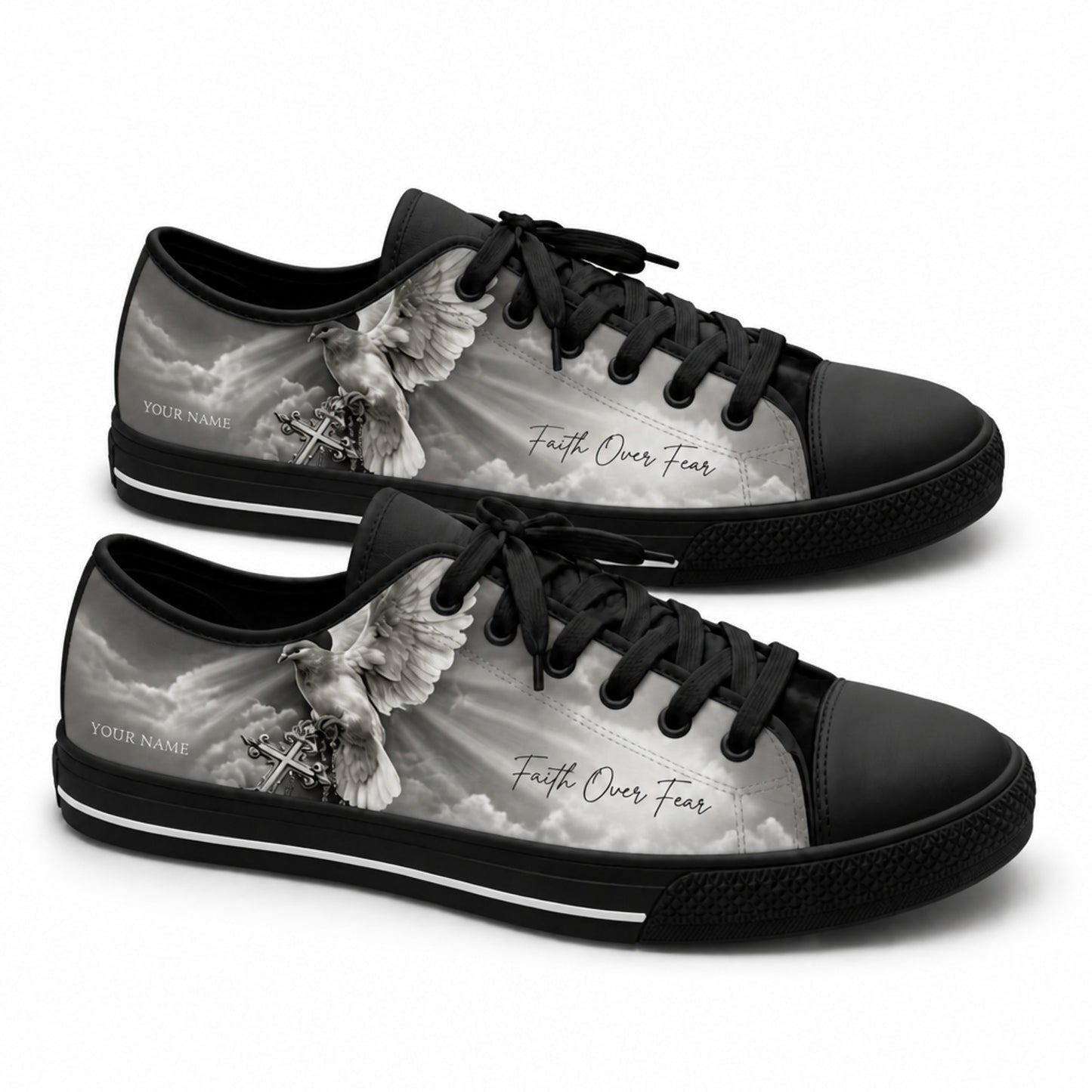Faith Over Fear Design Printed Low Top Shoes black shoes    