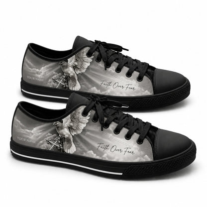 Faith Over Fear Design Printed Low Top Shoes black shoes    