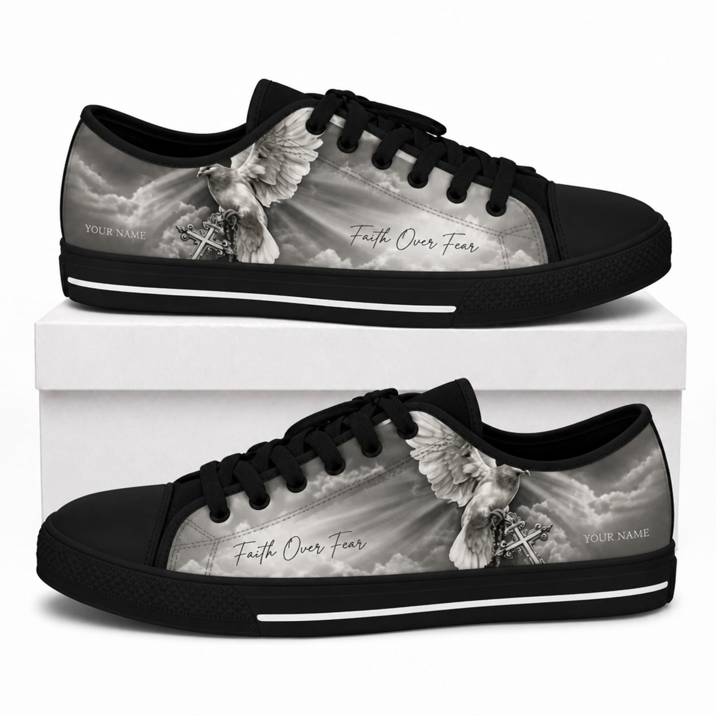 Faith Over Fear Design Printed Low Top Shoes box black    