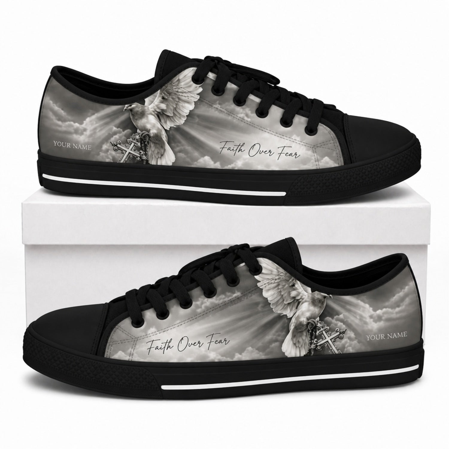 Faith Over Fear Design Printed Low Top Shoes box black    