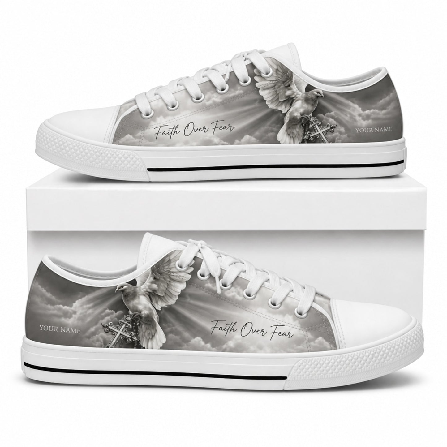 Faith Over Fear Design Printed Low Top Shoes box white    