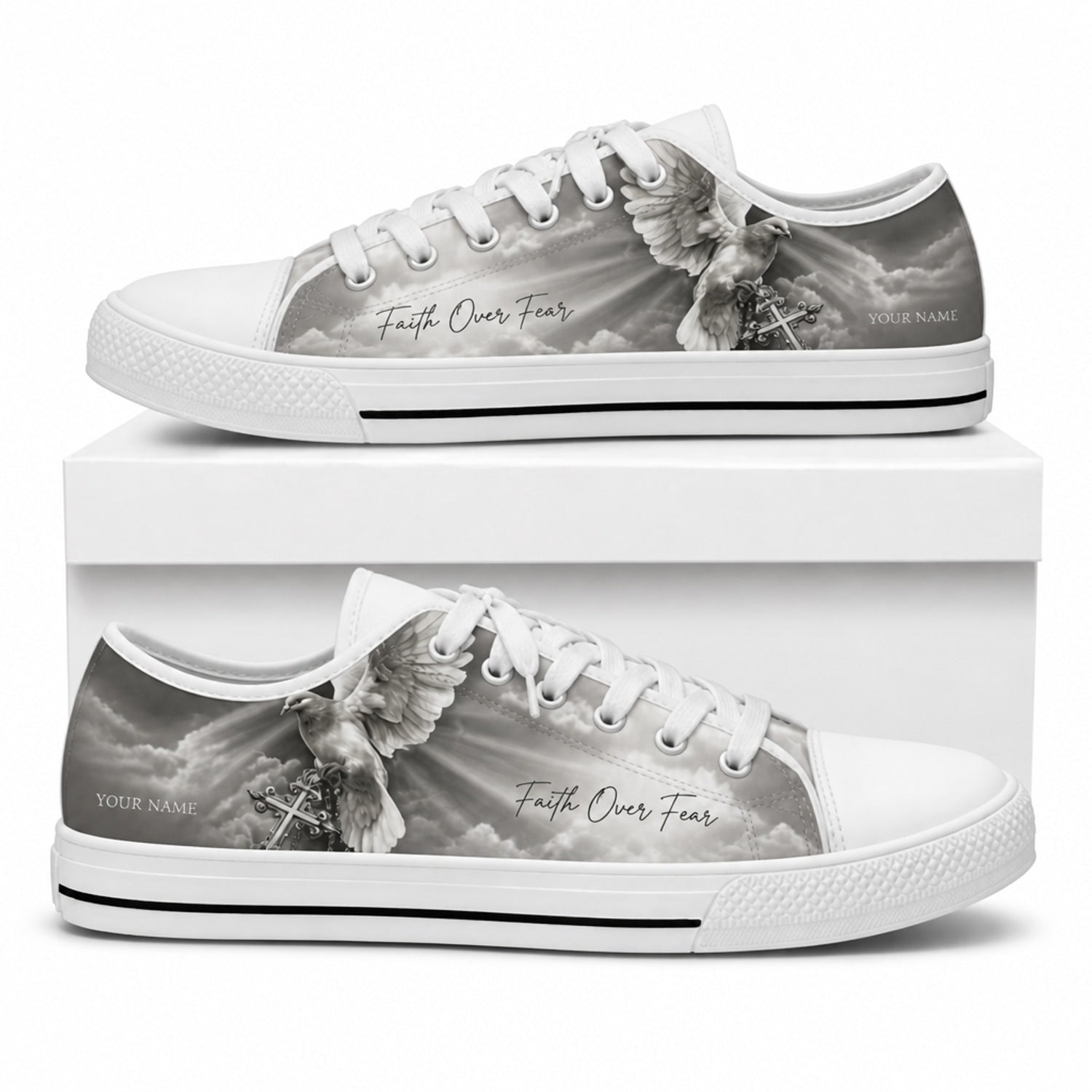 Faith Over Fear Design Printed Low Top Shoes box white    