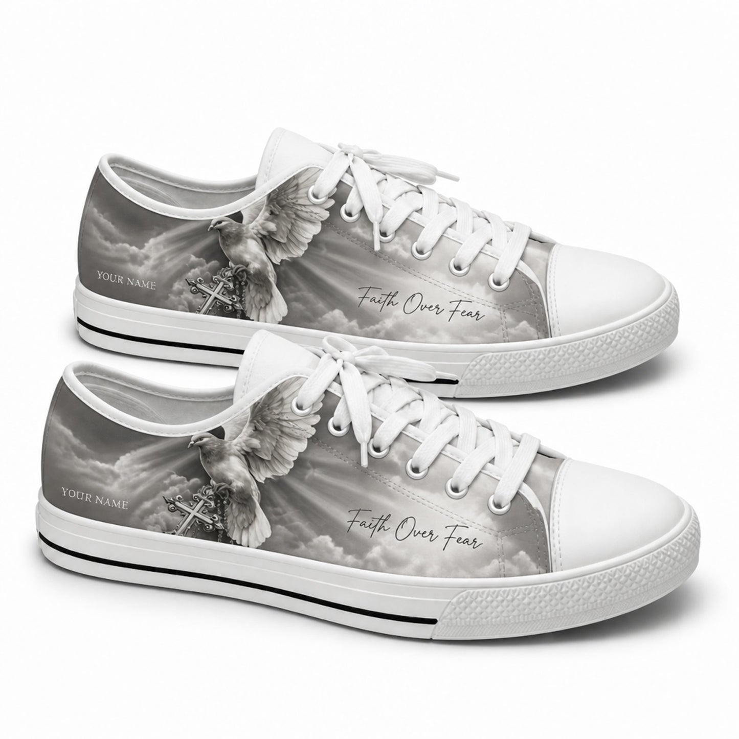 Faith Over Fear Design Printed Low Top Shoes        