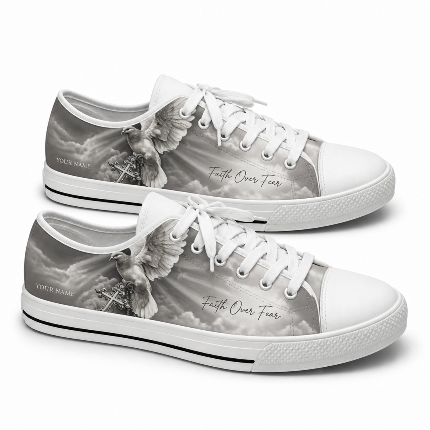 Faith Over Fear Design Printed Low Top Shoes        