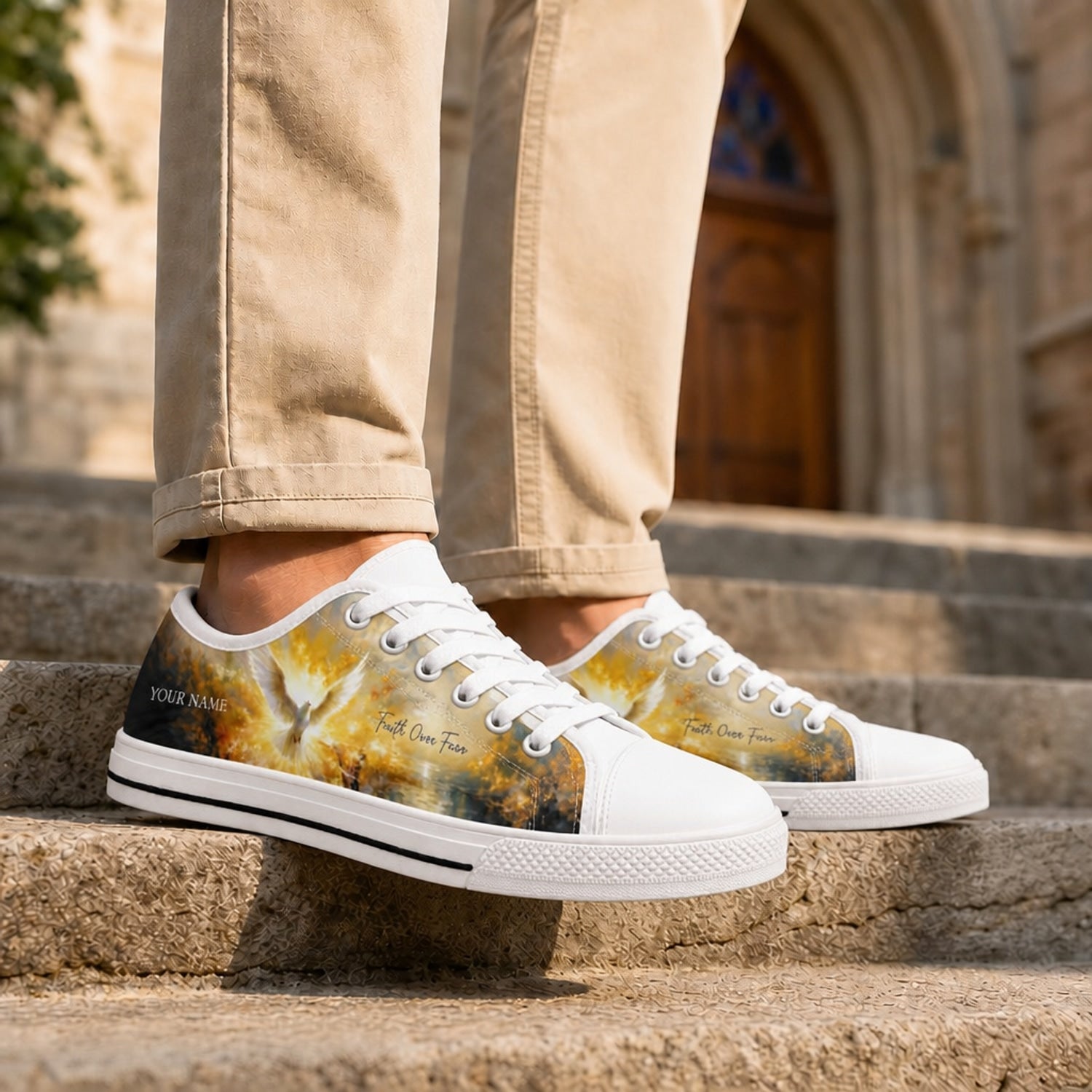 Faith Over Fear Dove Graphic Low Top Shoes Life style    