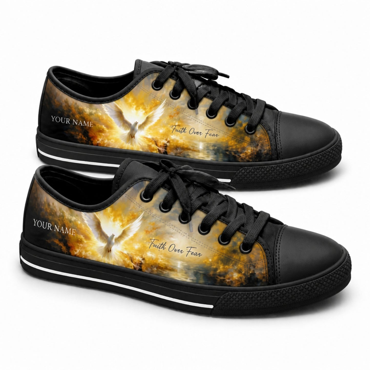 Faith Over Fear Dove Graphic Low Top Shoes black shoes    