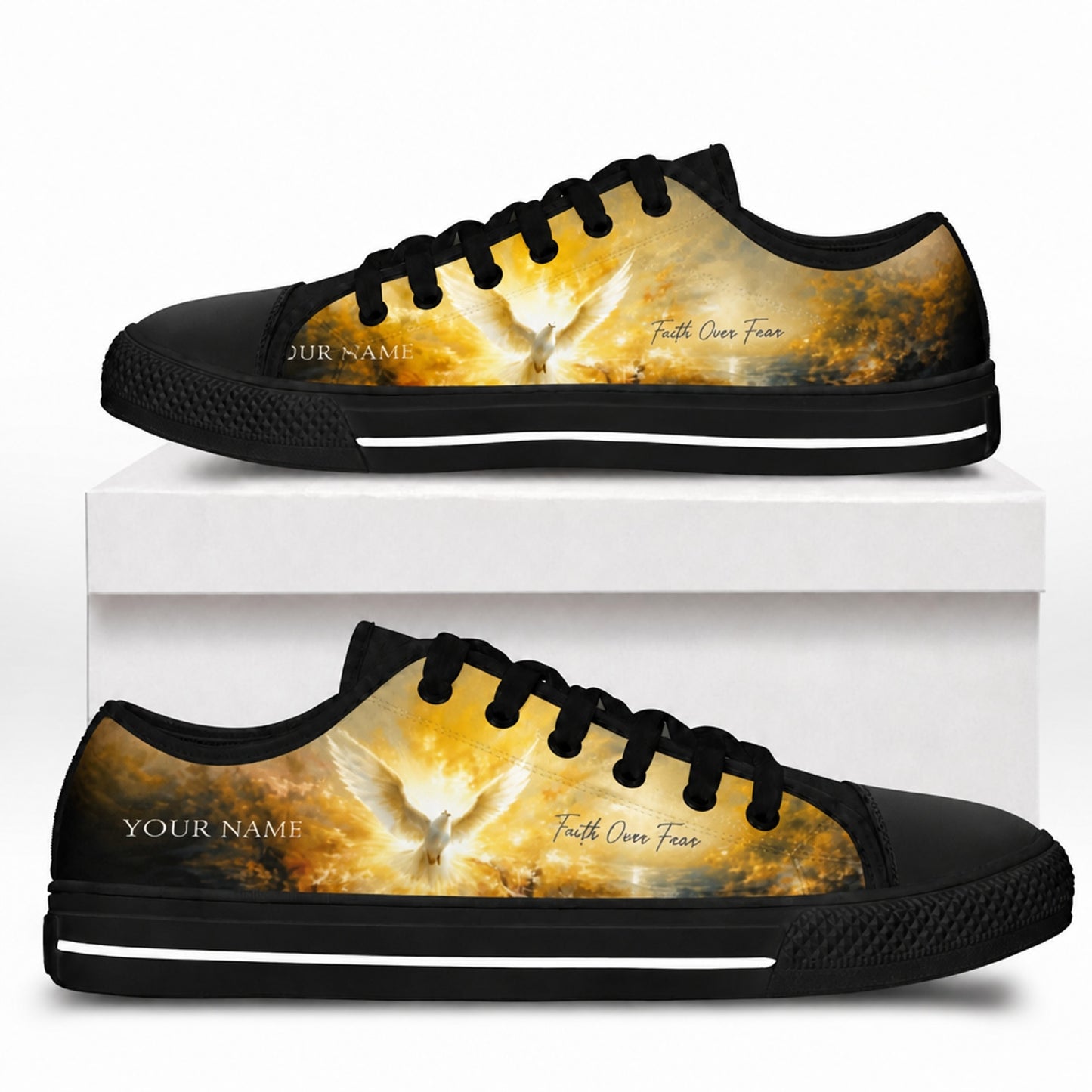 Faith Over Fear Dove Graphic Low Top Shoes box black    