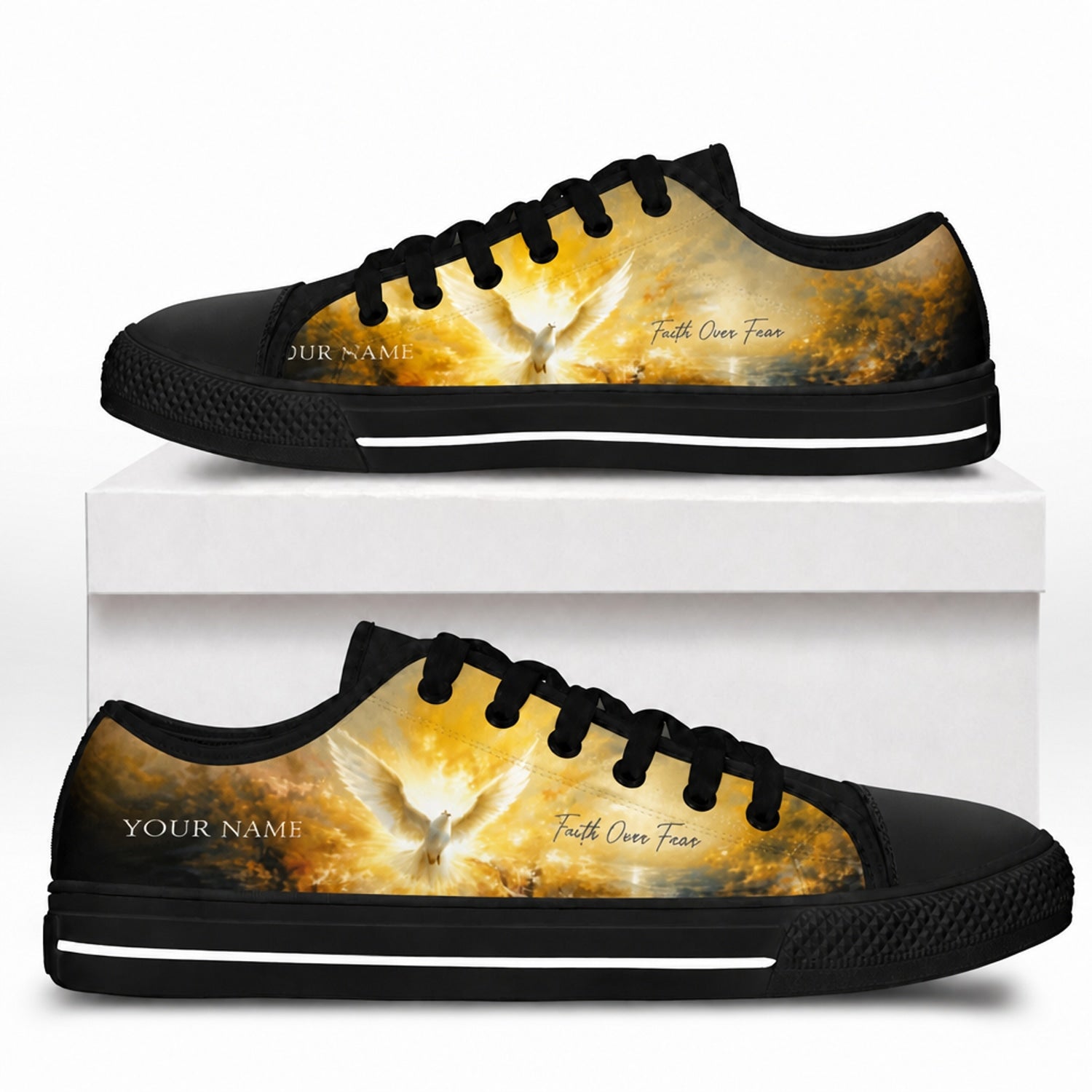 Faith Over Fear Dove Graphic Low Top Shoes box black    