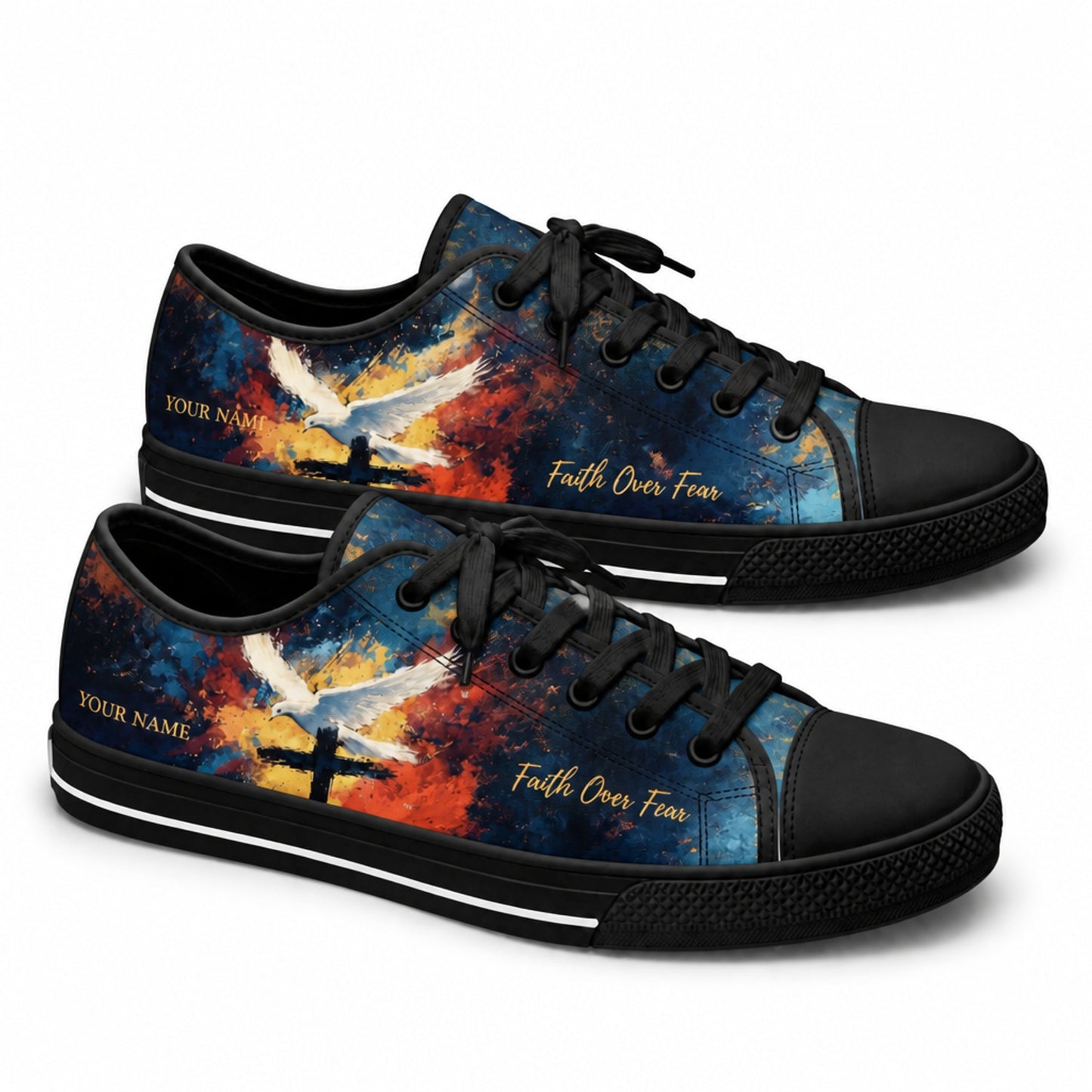 Faith Over Fear Dove Graphic Personalized Low Top Shoes black shoes  