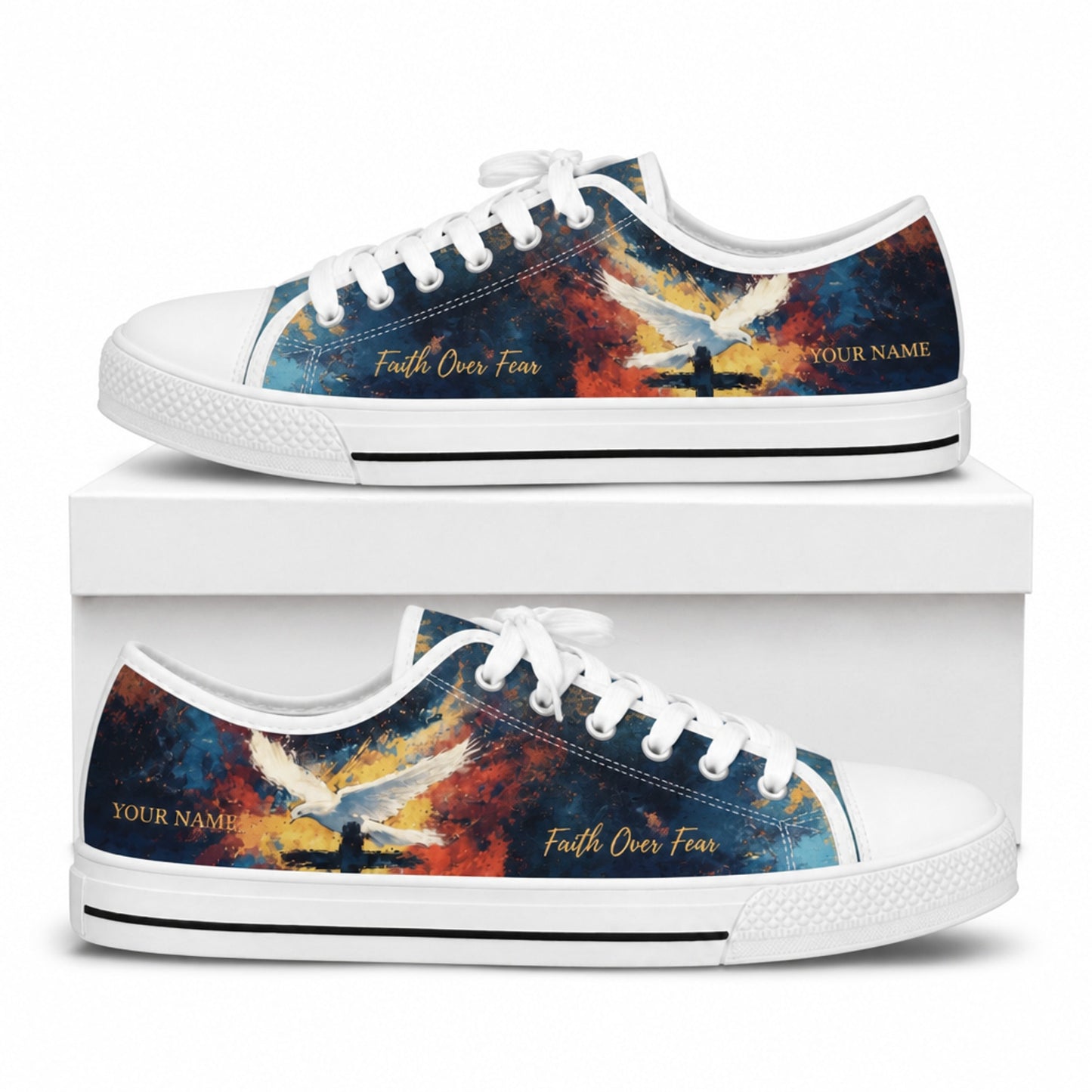 Faith Over Fear Dove Graphic Personalized Low Top Shoes box white  