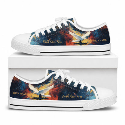 Faith Over Fear Dove Graphic Personalized Low Top Shoes box white  