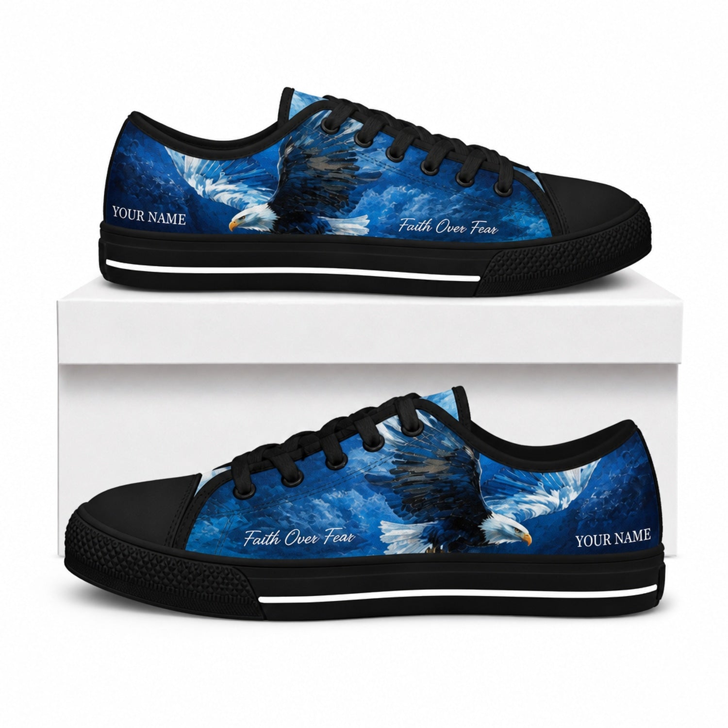 Faith Over Fear Eagle Graphic Custom Low Top Shoes box black  
