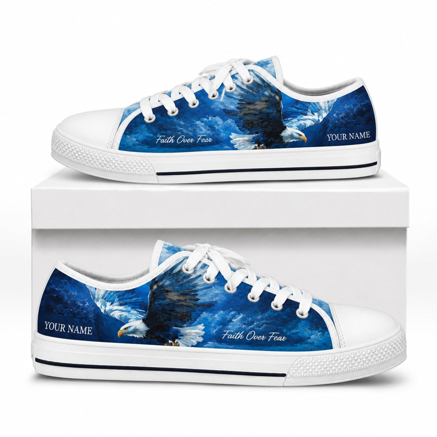 Faith Over Fear Eagle Graphic Custom Low Top Shoes box white  