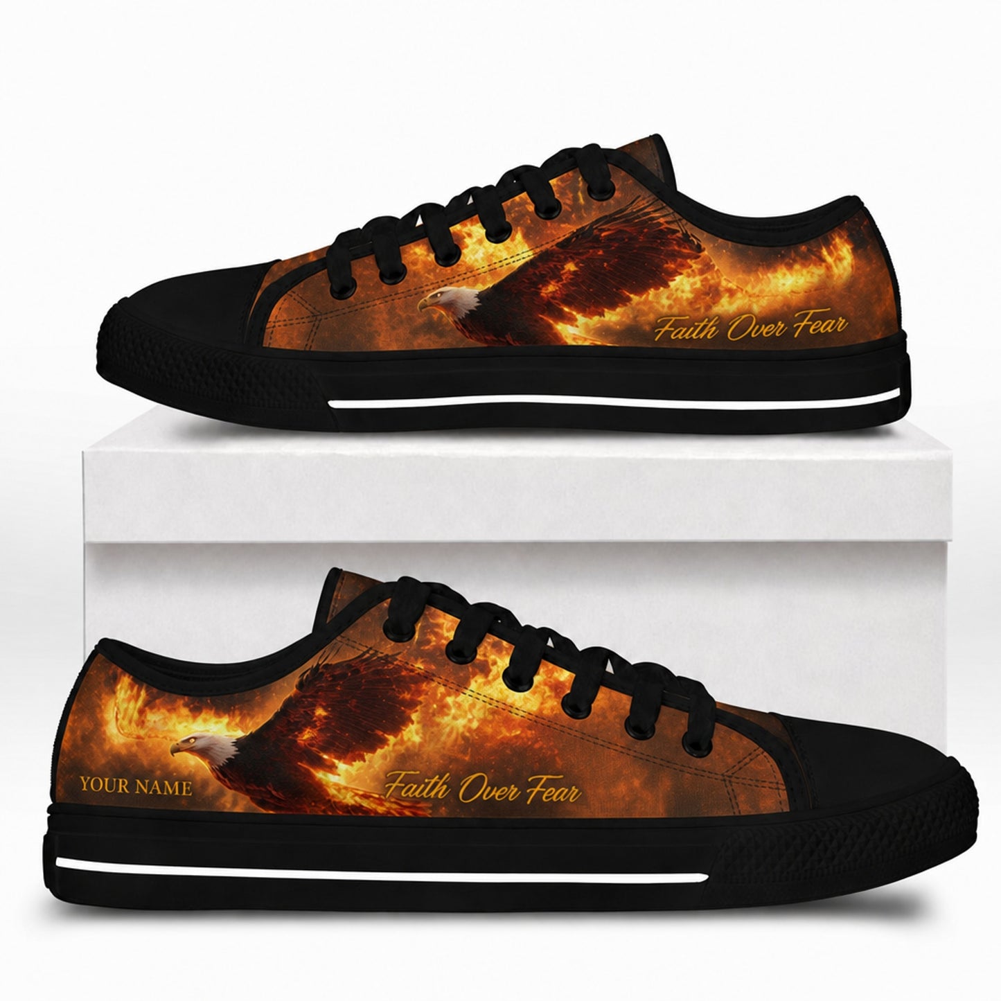 Faith Over Fear Eagle Graphic Personalized Low Top Shoes box black  