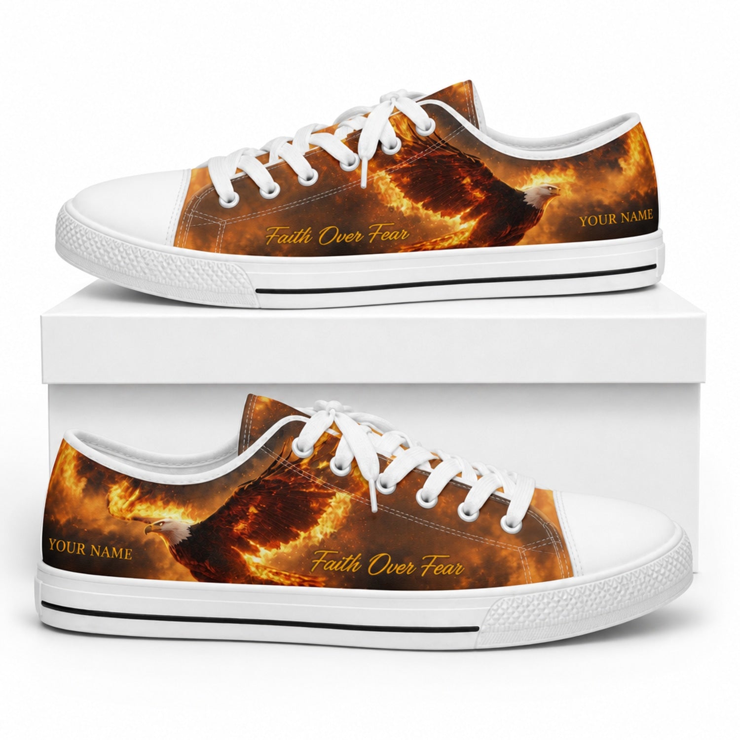 Faith Over Fear Eagle Graphic Personalized Low Top Shoes box white  