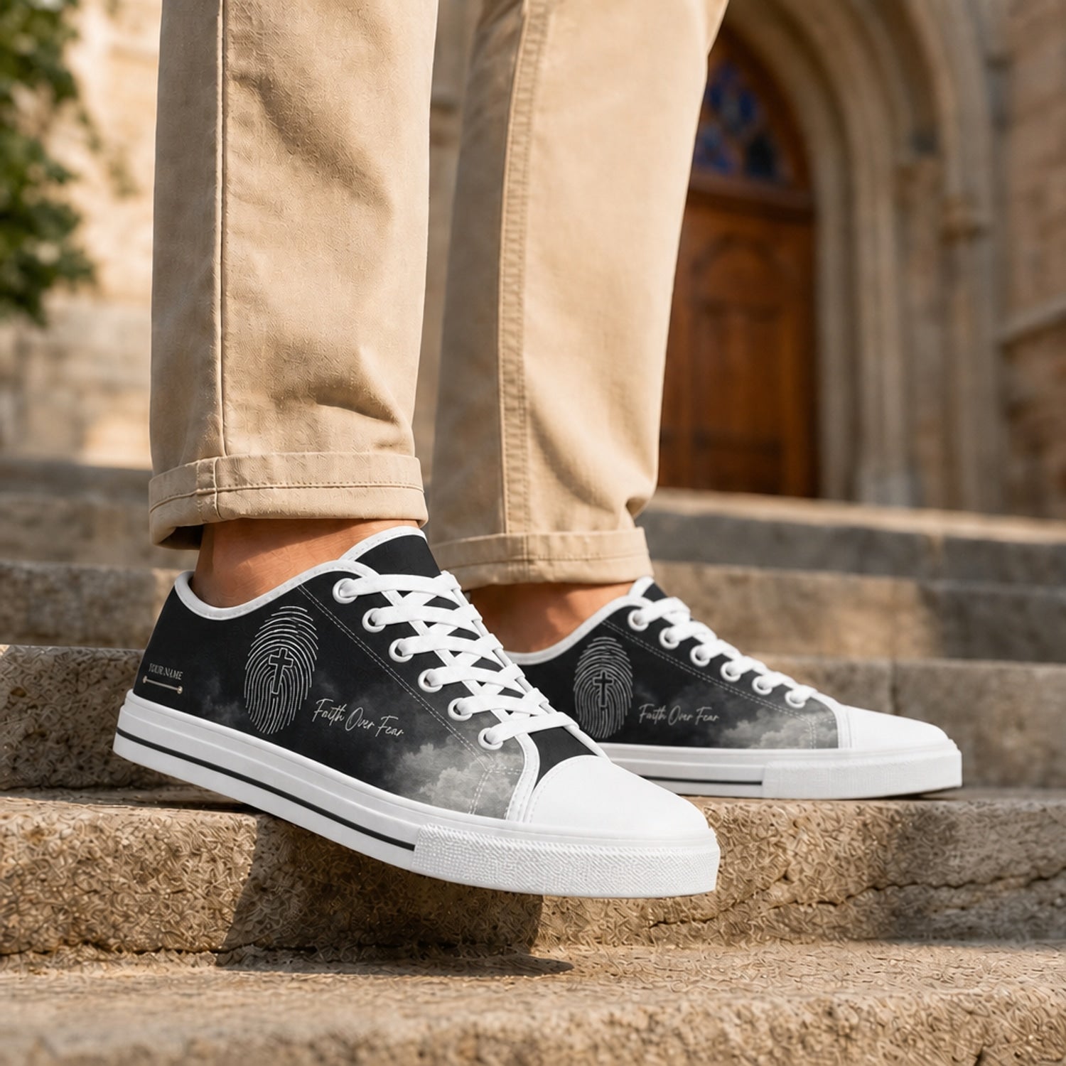 Faith Over Fear Fingerprint Modern Personalized Low Top Shoes Life style  