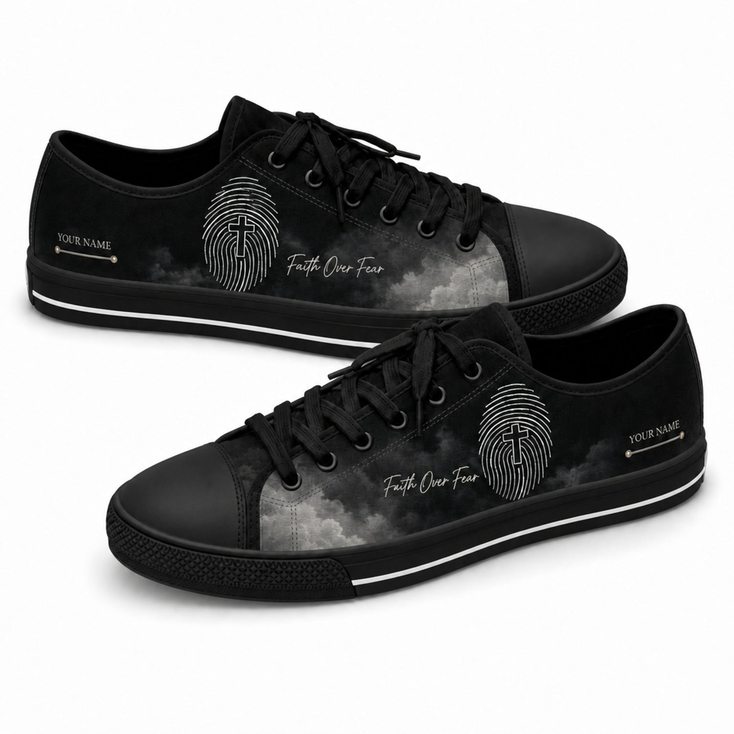Faith Over Fear Fingerprint Modern Personalized Low Top Shoes black shoes  