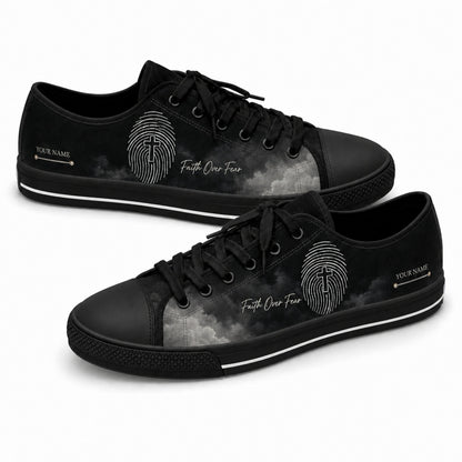 Faith Over Fear Fingerprint Modern Personalized Low Top Shoes black shoes  