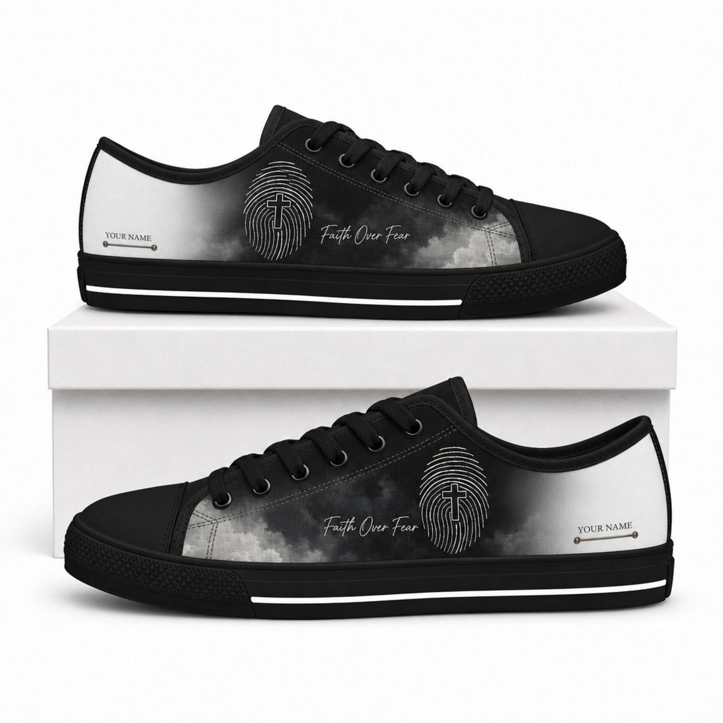 Faith Over Fear Fingerprint Modern Personalized Low Top Shoes box black  