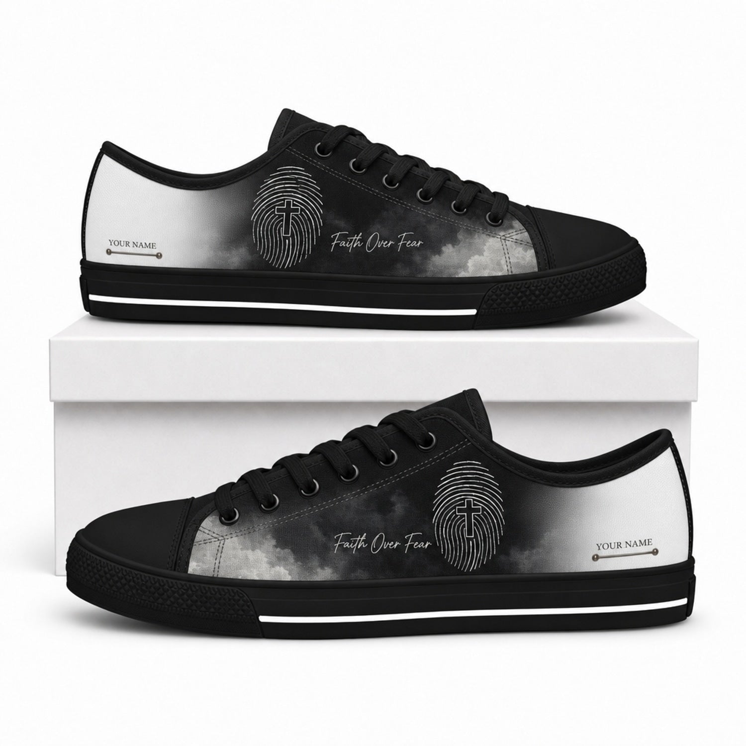 Faith Over Fear Fingerprint Modern Personalized Low Top Shoes box black  