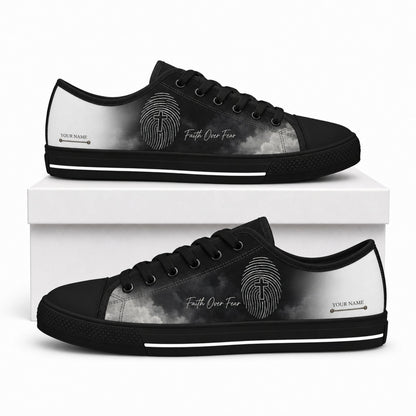 Faith Over Fear Fingerprint Modern Personalized Low Top Shoes box black  