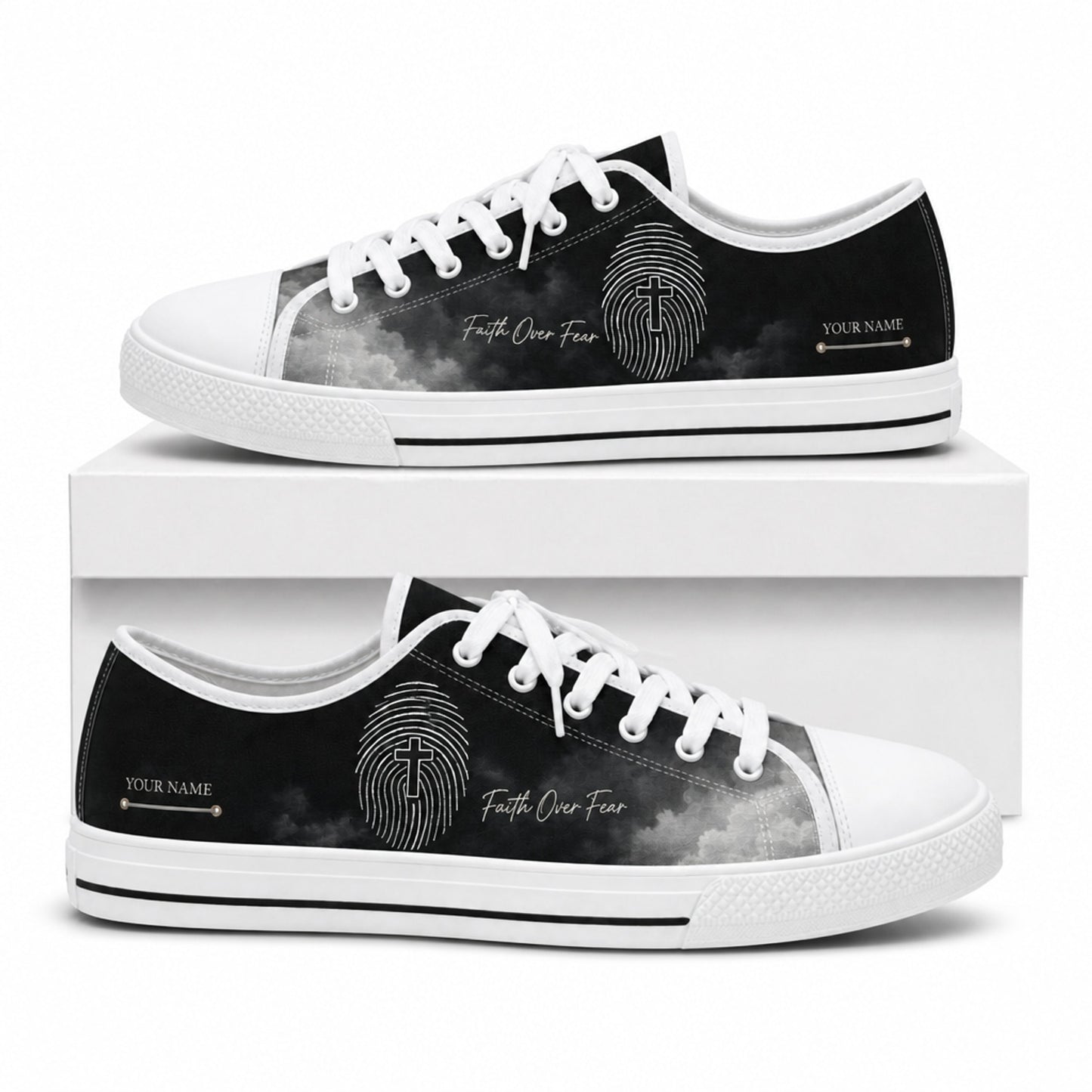 Faith Over Fear Fingerprint Modern Personalized Low Top Shoes box white  
