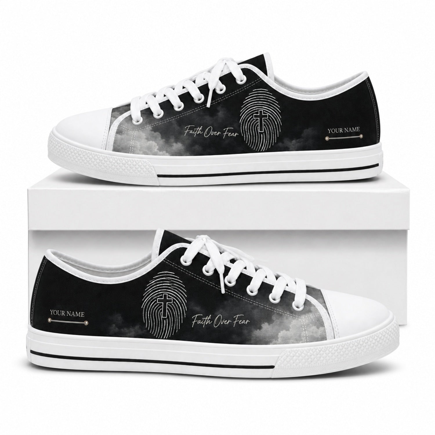 Faith Over Fear Fingerprint Modern Personalized Low Top Shoes box white  