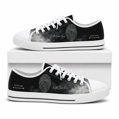 Faith Over Fear Fingerprint Modern Personalized Low Top Shoes box white  