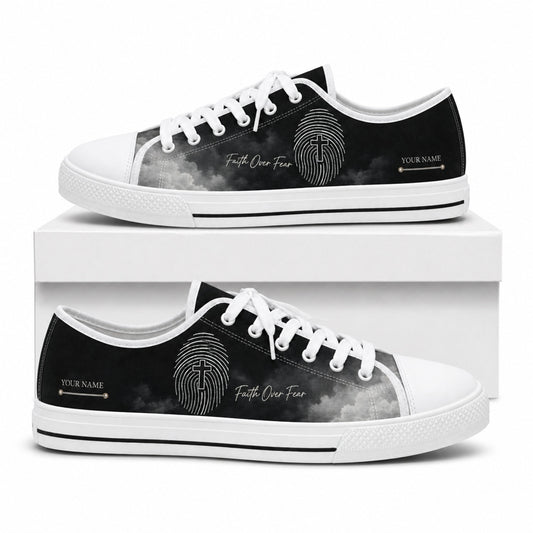 Faith Over Fear Fingerprint Modern Personalized Low Top Shoes box white  