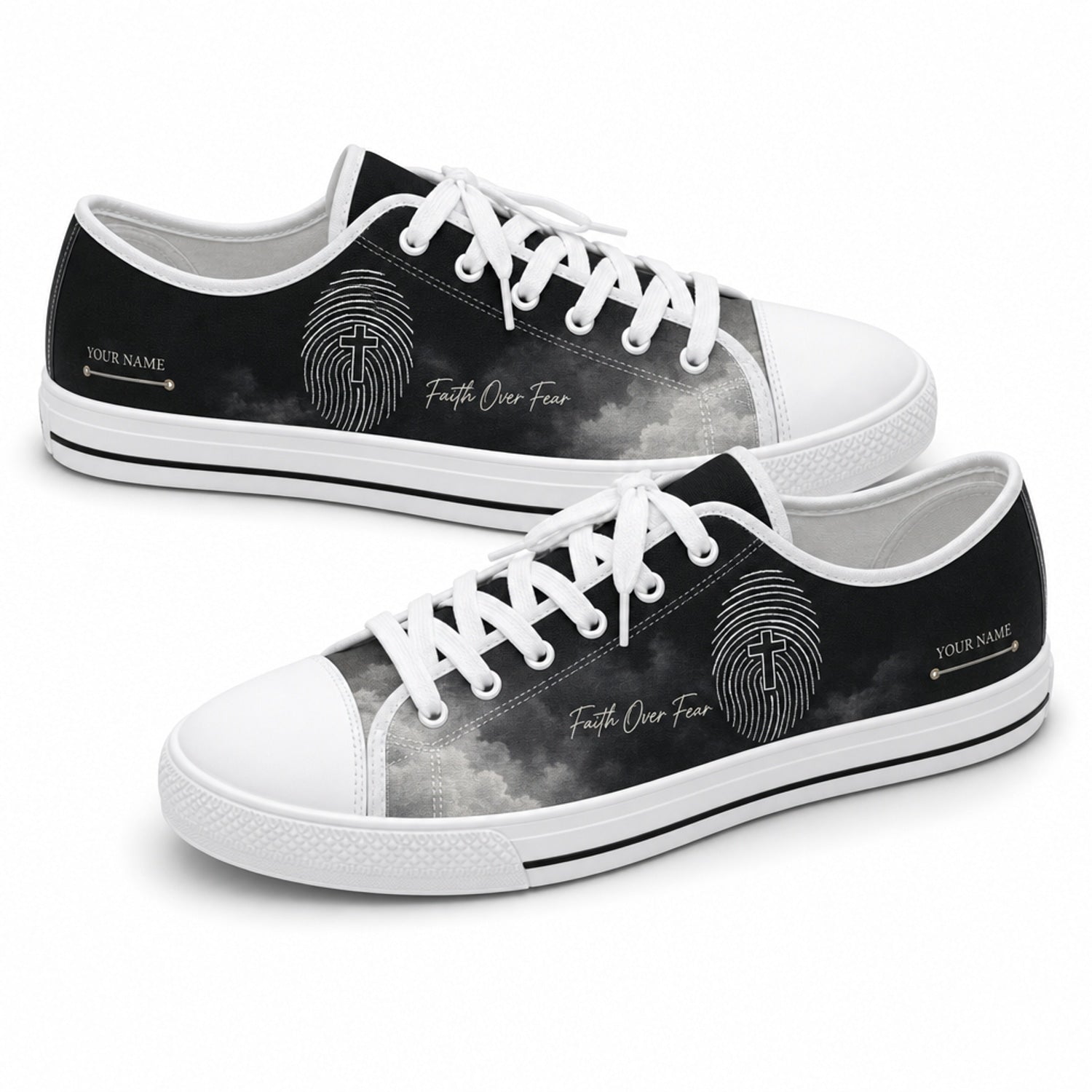 Faith Over Fear Fingerprint Modern Personalized Low Top Shoes      