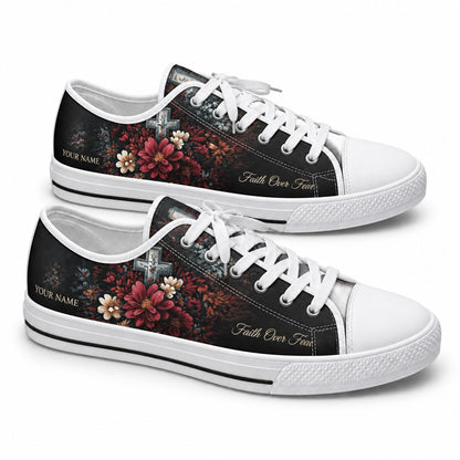 Faith Over Fear Floral Cross Vintage Personalized Low Top Shoes    