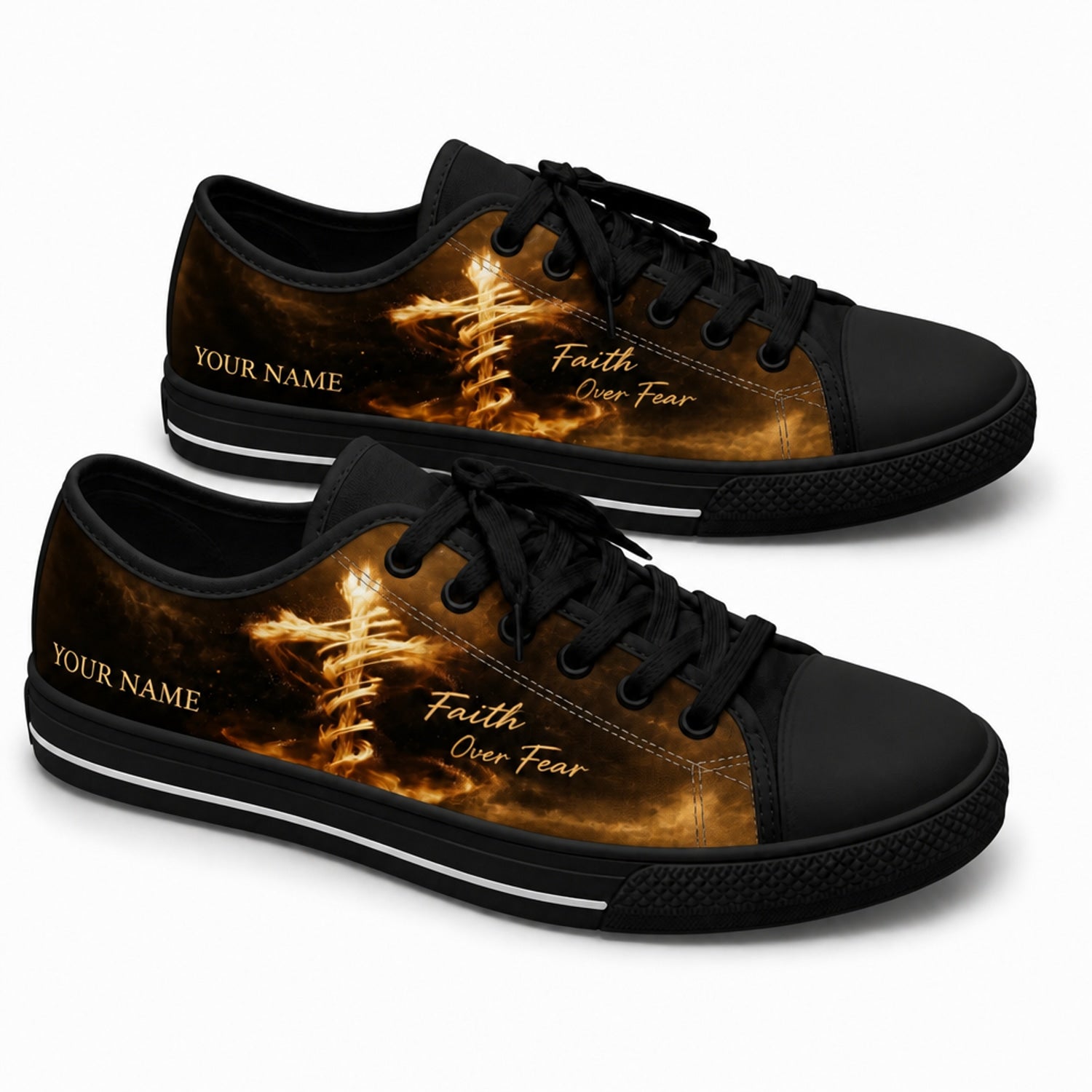 Faith Over Fear Graphic God Low Top Shoes black shoes      