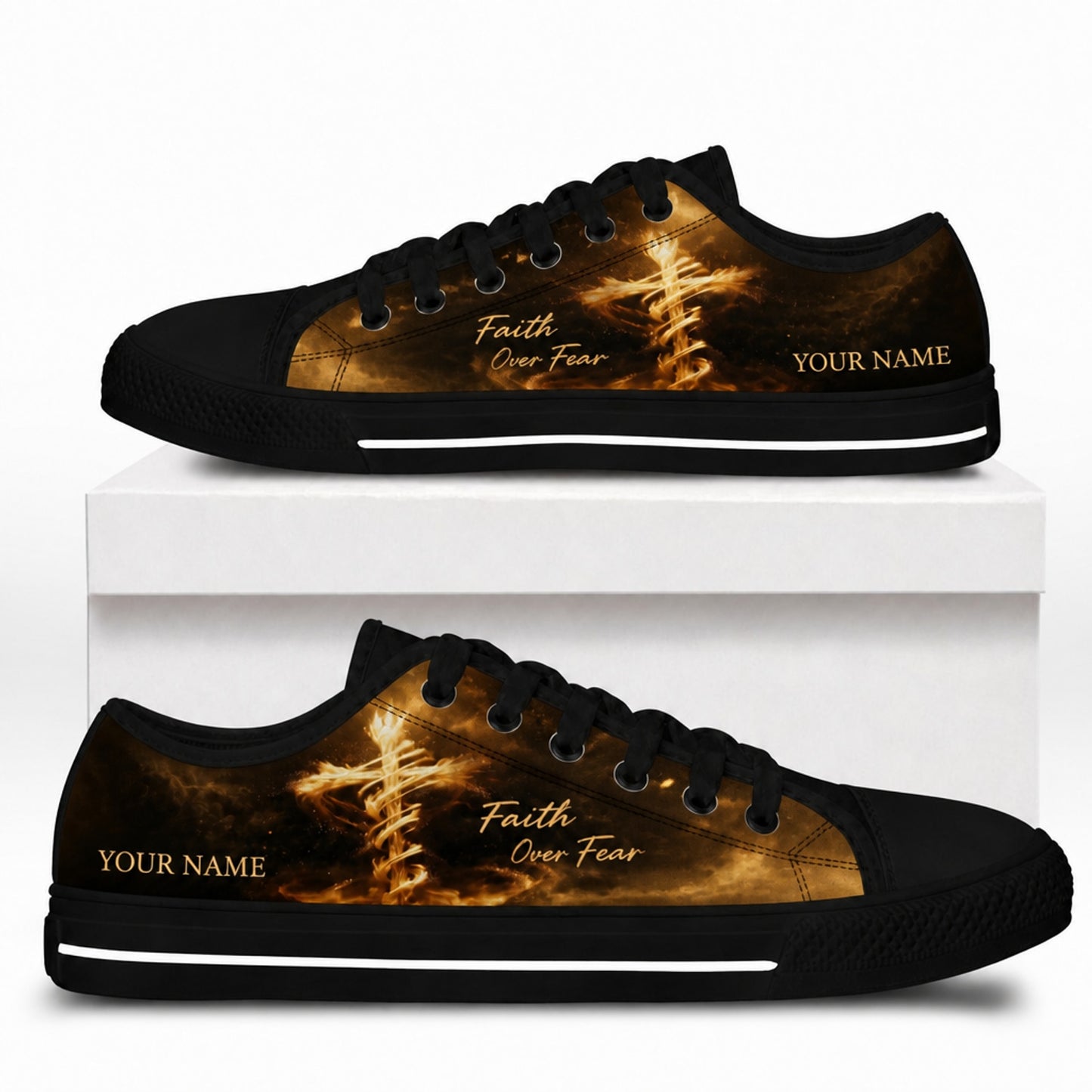 Faith Over Fear Graphic God Low Top Shoes box black      