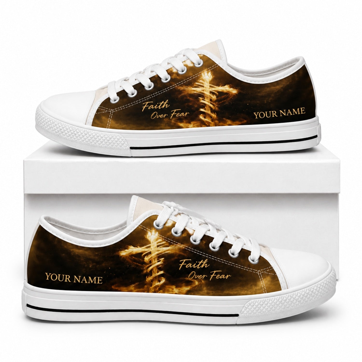 Faith Over Fear Graphic God Low Top Shoes box white      