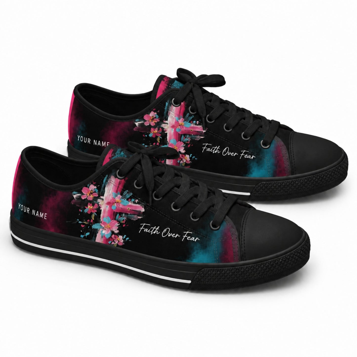 Faith Over Fear Graphic Personalized Low Top Shoes black shoes    