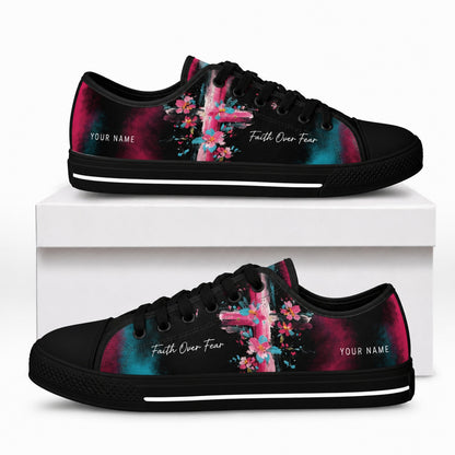 Faith Over Fear Graphic Personalized Low Top Shoes box black    