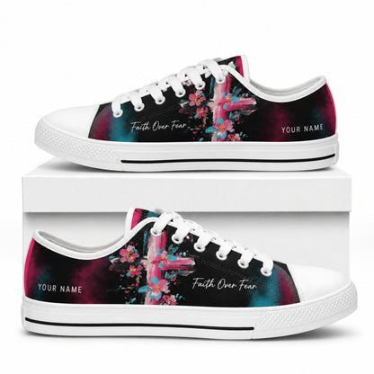 Faith Over Fear Graphic Personalized Low Top Shoes box white    