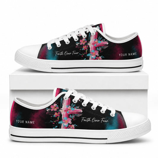Faith Over Fear Graphic Personalized Low Top Shoes box white    