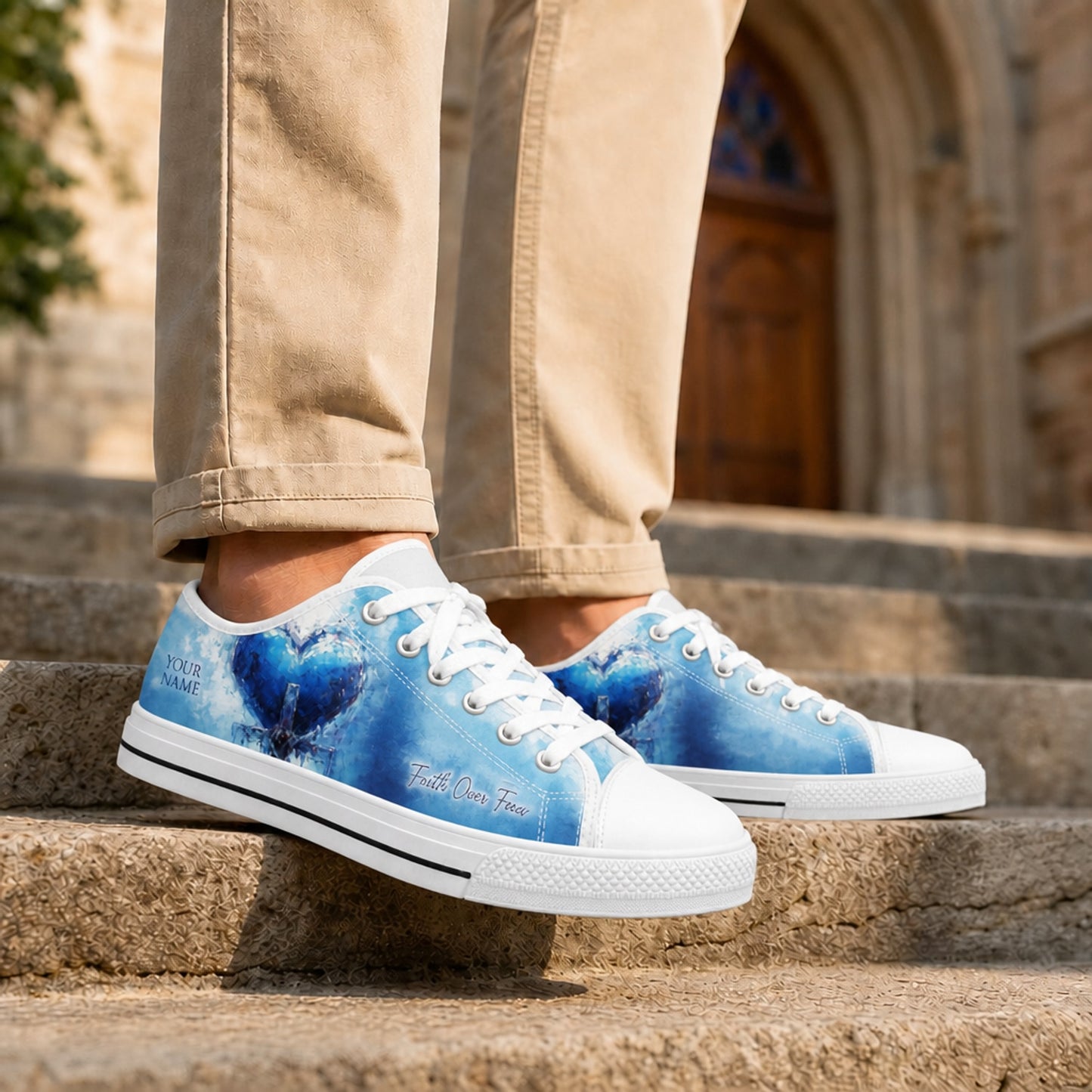 Faith Over Fear Heart Artistic Personalized Low Top Shoes Life style  