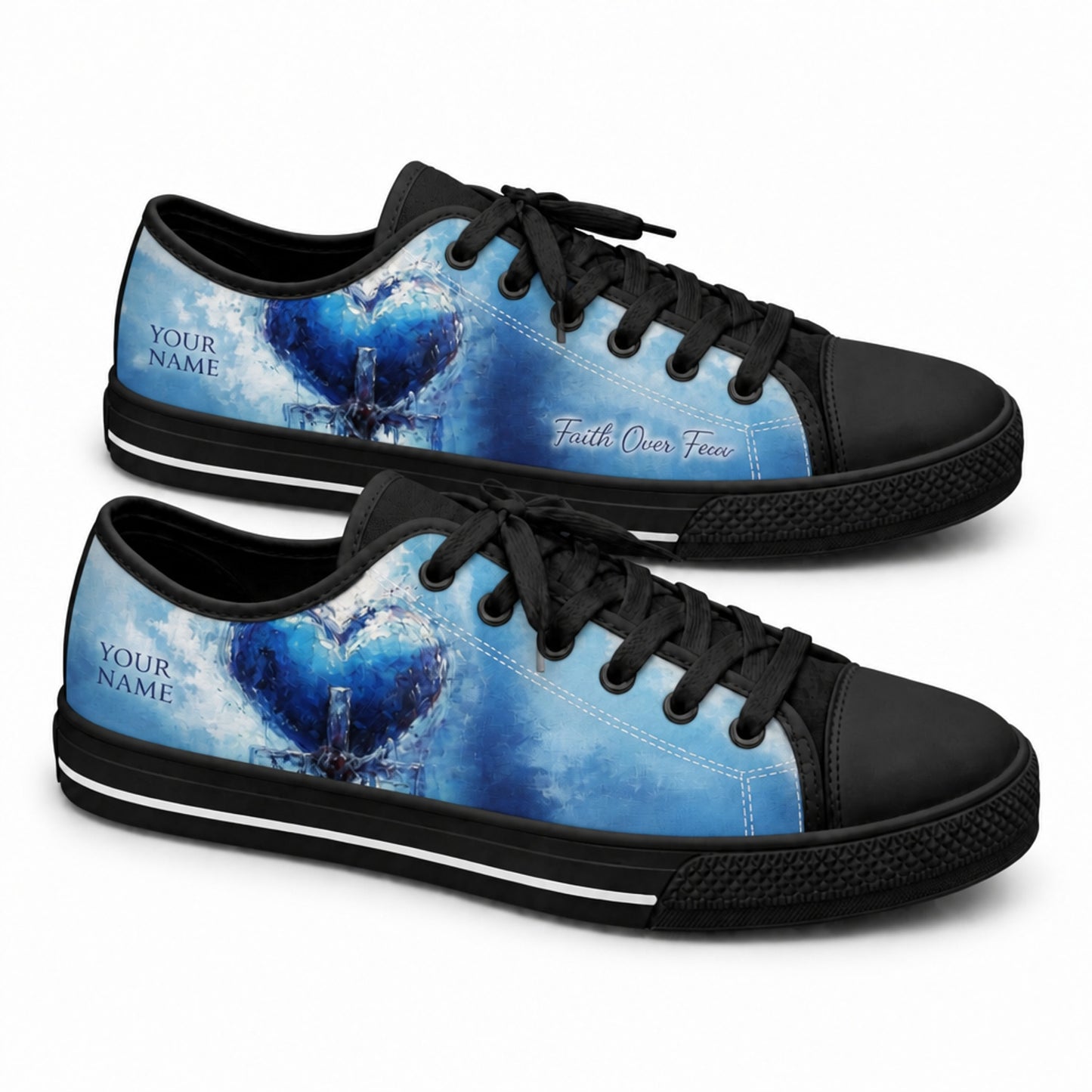 Faith Over Fear Heart Artistic Personalized Low Top Shoes black shoes  
