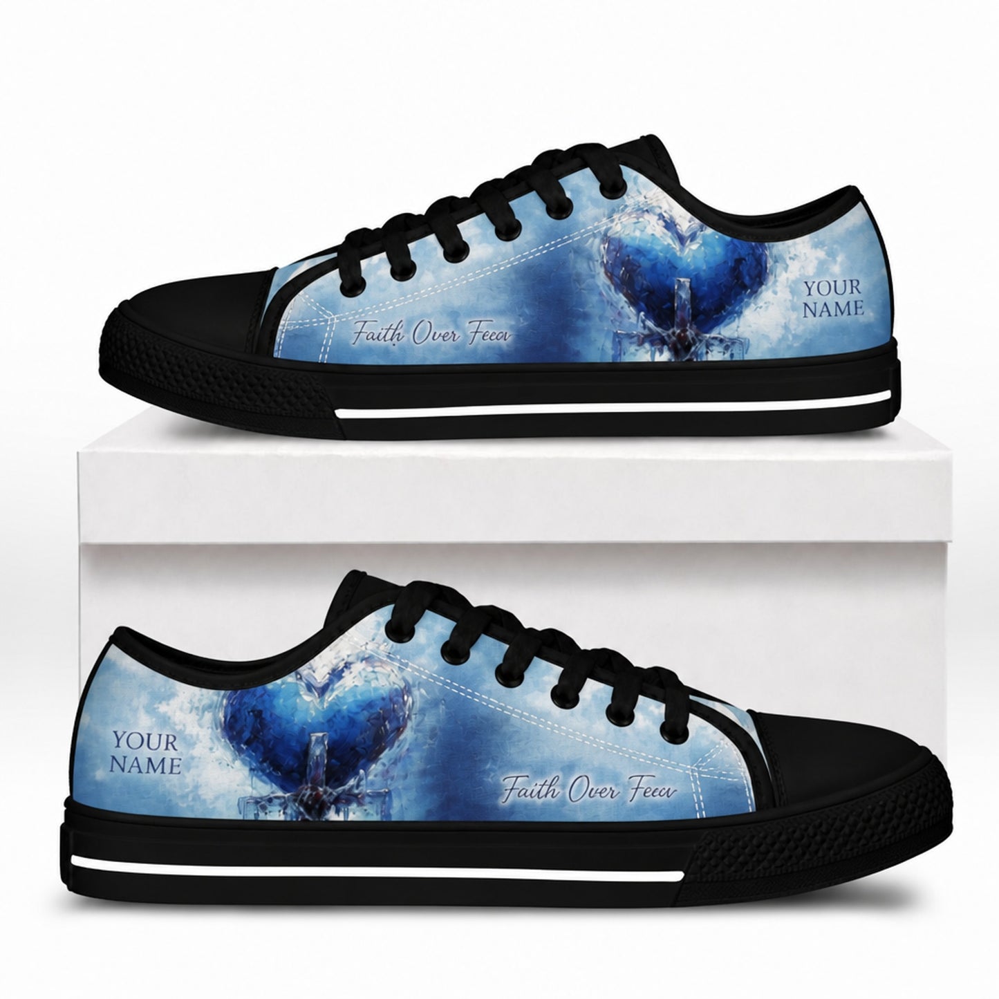 Faith Over Fear Heart Artistic Personalized Low Top Shoes box black  