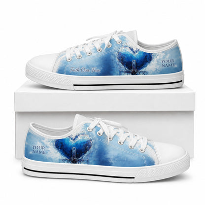 Faith Over Fear Heart Artistic Personalized Low Top Shoes box white  
