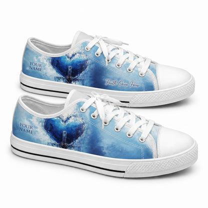 Faith Over Fear Heart Artistic Personalized Low Top Shoes      
