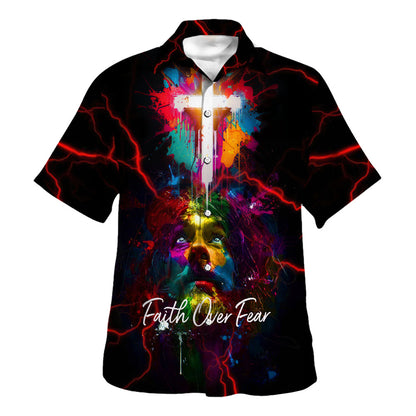 Faith Over Fear Jesus Cross Hawaiian Shirt For Men and Women - Christian Hawaiian shirt