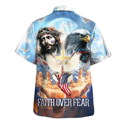 Faith Over Fear Jesus Eagle Hawaiian Shirt For Men and Women - Christian Hawaiian shirt