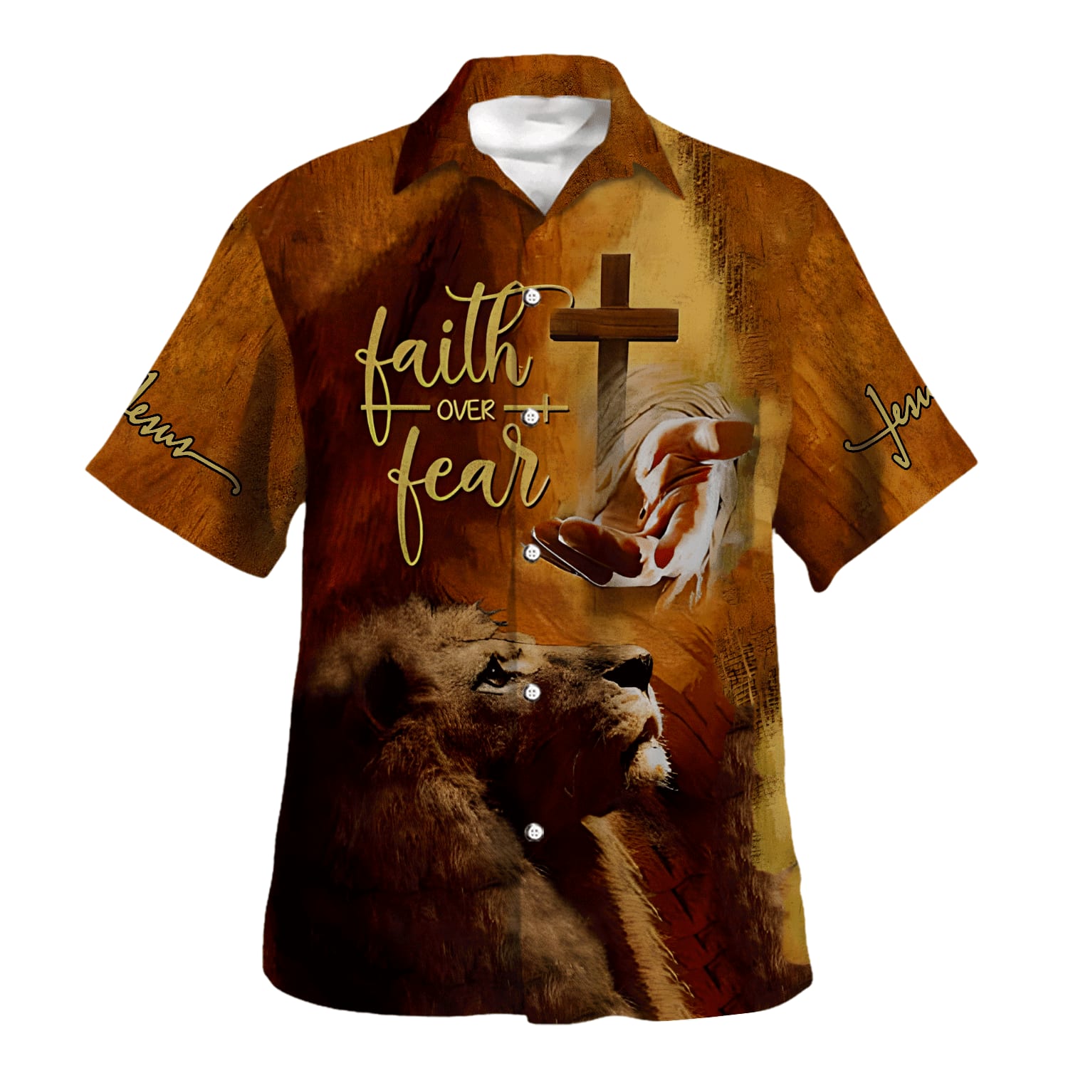 Faith Over Fear Jesus Hand Lion Hawaiian Shirt For Men and Women - Christian Hawaiian shirt