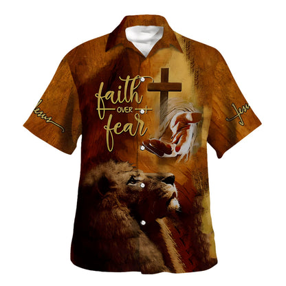 Faith Over Fear Jesus Hand Lion Hawaiian Shirt For Men and Women - Christian Hawaiian shirt